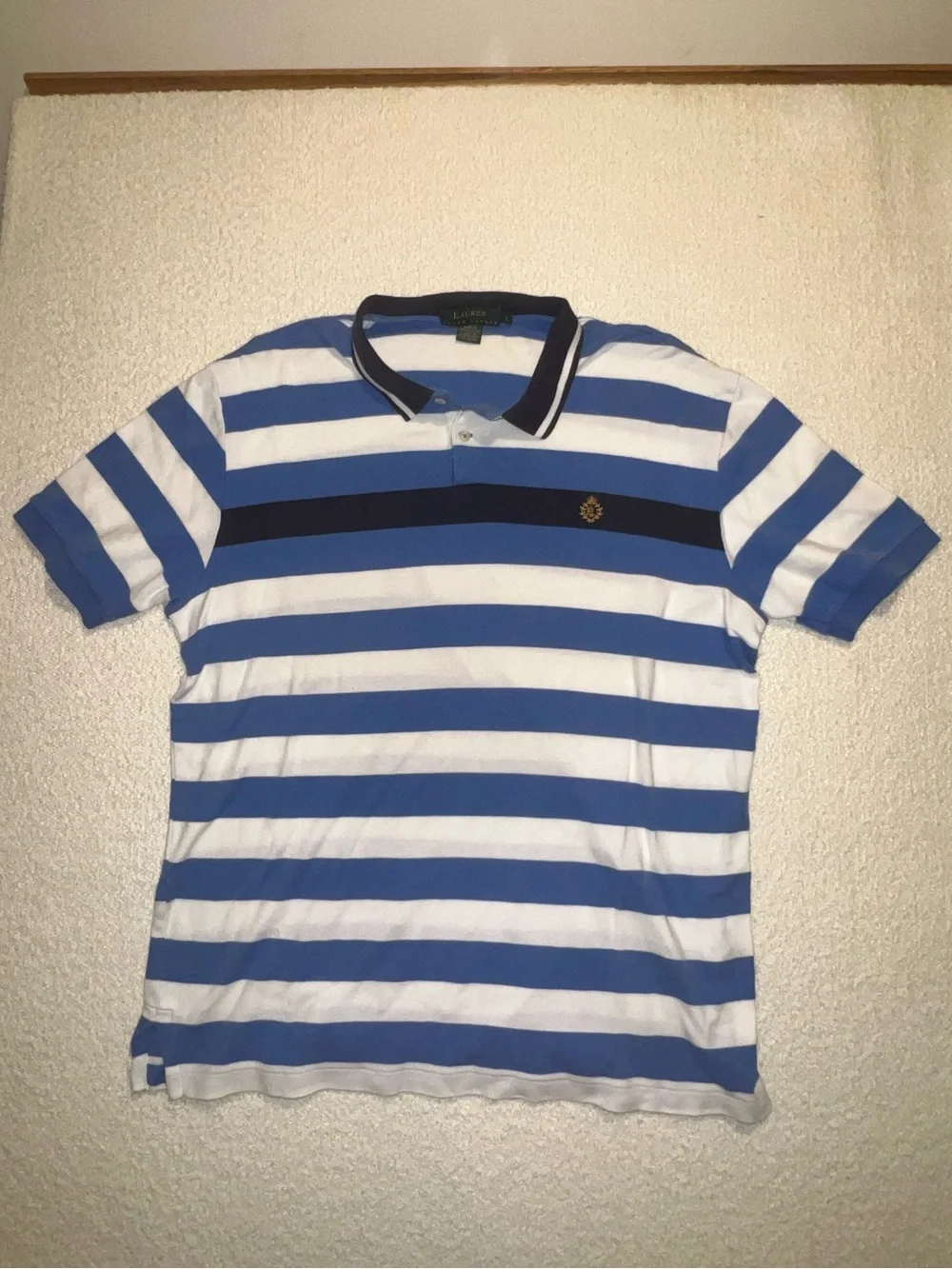 Ralph Lauren Blue & White Striped Polo with Navy Accent